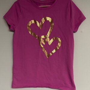 Cat & Jack Magenta Short Sleeve Tee with Metallic Gold Heart Graphic